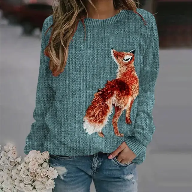 Chunky knit Faux sweater With Digital Print And Round Neckline Rkjrtv5 - Shop at LoveMi