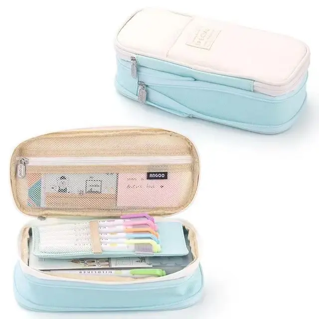 Large capacity Stain resistant Pencil Case Creative Stationery Organizer For Students Canvas Green - Shop at LoveMi