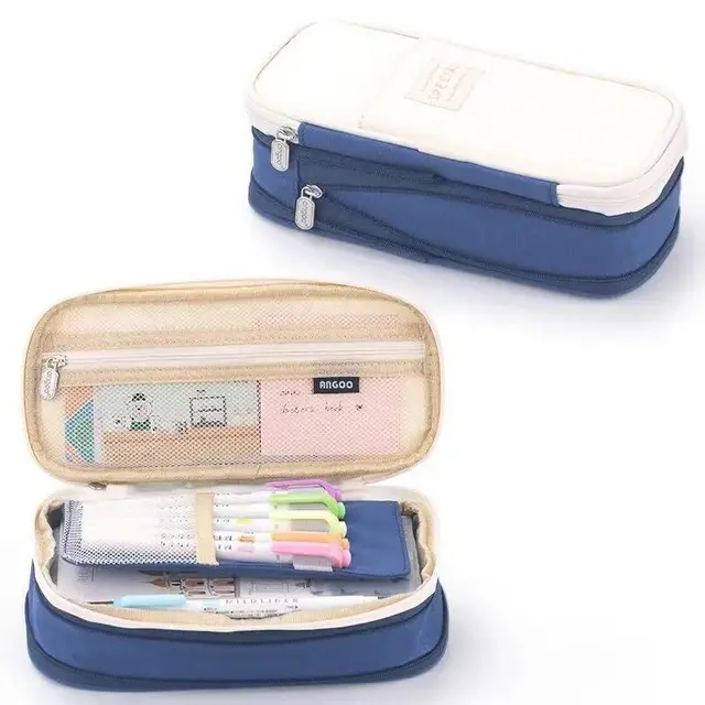 Large capacity Stain resistant Pencil Case Creative Stationery Organizer For Students Canvas Navy Blue - Shop at LoveMi