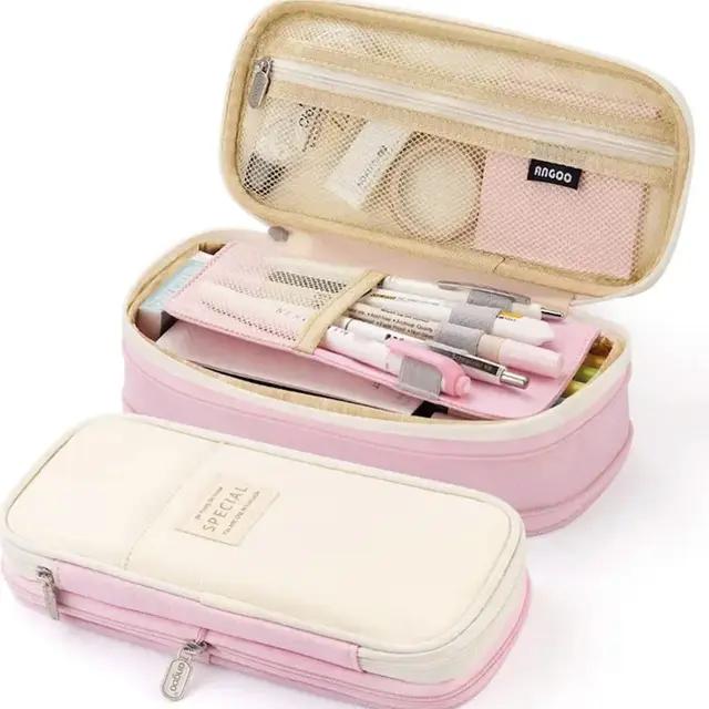 Large capacity Stain resistant Pencil Case Creative Stationery Organizer For Students Canvas Pink - Shop at LoveMi
