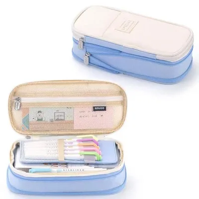 Large capacity Stain resistant Pencil Case Creative Stationery Organizer For Students Canvas Sky Blue - Shop at LoveMi