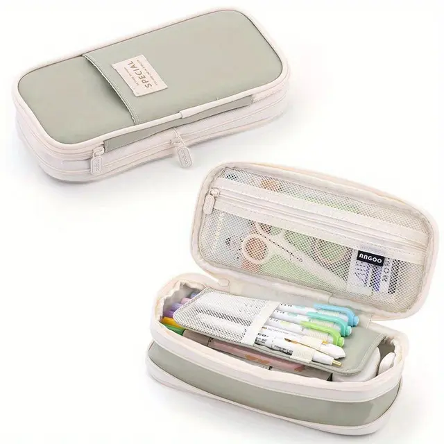 Large capacity Stain resistant Pencil Case Creative Stationery Organizer For Students Twill Green - Shop at LoveMi