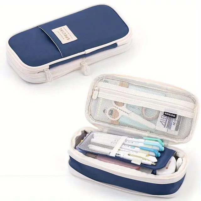 Large capacity Stain resistant Pencil Case Creative Stationery Organizer For Students Twill Navy Blue - Shop at LoveMi