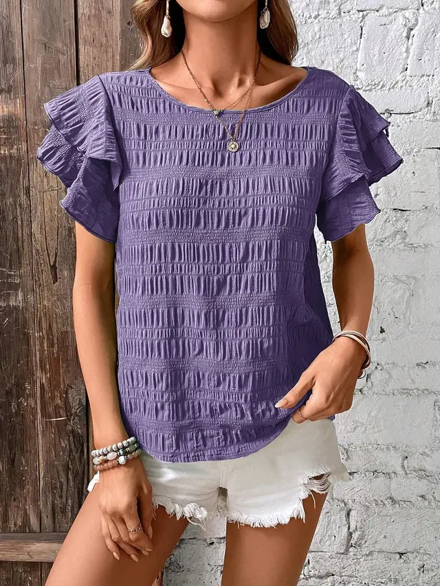 Women's Elegant Crew neck Pullover T shirt Purple - Shop at LoveMi