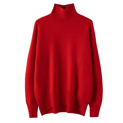 Women's High neck Pure Wool Sweater Extra thick Cashmere Red - Shop at LoveMi