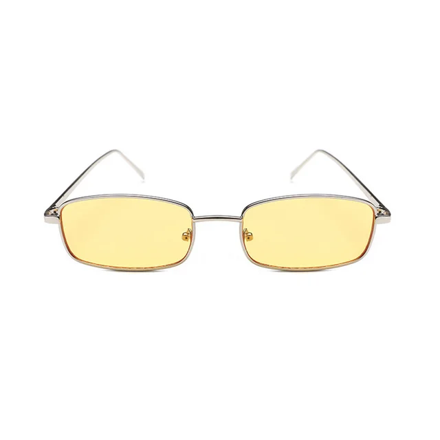 Retro Small Box Square Metal Glasses Silver Frame Light Yellow - Shop at LoveMi
