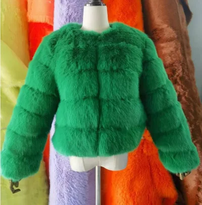 Faux Fox fur Patchwork Thickened Warm Fur Coat Green - Shop at LoveMi