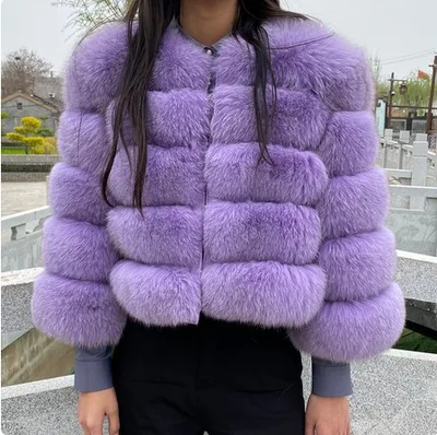 Faux Fox fur Patchwork Thickened Warm Fur Coat Light Purple - Shop at LoveMi