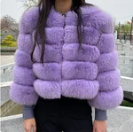 Faux Fox-fur Patchwork Thickened Warm Fur Coat - Purple
