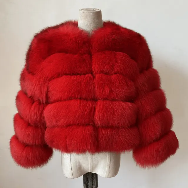 Faux Fox fur Patchwork Thickened Warm Fur Coat Red - Shop at LoveMi