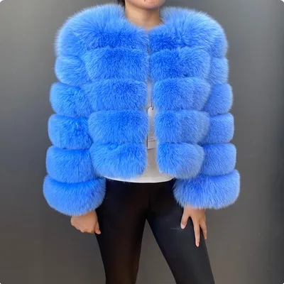Faux Fox fur Patchwork Thickened Warm Fur Coat Sky Blue - Shop at LoveMi