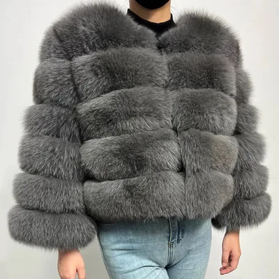 Faux Fox fur Patchwork Thickened Warm Fur Coat Smoky Gray - Shop at LoveMi