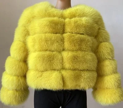 Faux Fox fur Patchwork Thickened Warm Fur Coat Yellow - Shop at LoveMi