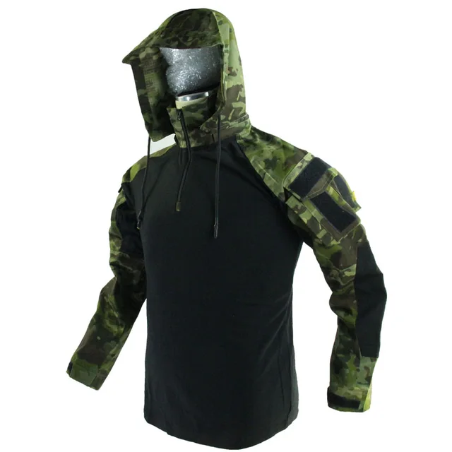 Detachable Hood With Zipper, CTP style Long sleeve Tactical Top Assorted Black - Shop at LoveMi