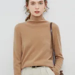 New Women's Loose-fit Ribbed Turtleneck Cropped Knit Pullover Sweater - Golden Camel