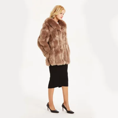 New European And American Stylish Fox fur Lapel Coat Dark Camel - Shop at LoveMi