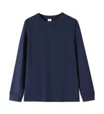 Solid-color Heavyweight Pure Cotton Crew-neck Long-sleeve T-shirt For Women - Navy Blue