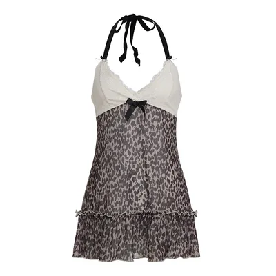 Sweet Leopard Print Lace Patchwork Demure A Line Camisole Brown - Shop at LoveMi