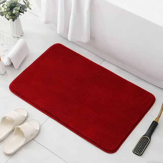 Ultra fine Fiber Faux Cashmere Bath Mat Water absorbent And Non slip Floor Mat For Home Bedroom Rug Living Room Carpet Red - Shop at LoveMi