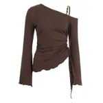 Off-shoulder Irregularly Drawstring Cropped Spicy-girl Top - Brown