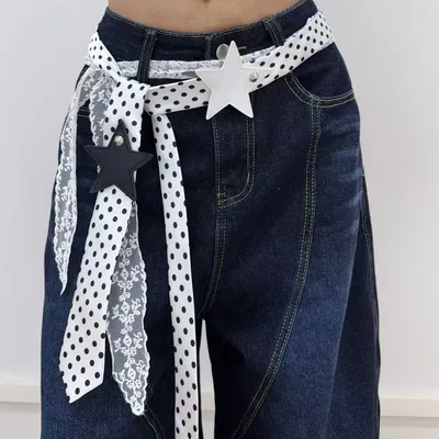 Polka dot Silk Scarf Beltearly Autumn Styling With Denim Vintage Vibe Single White - Shop at LoveMi
