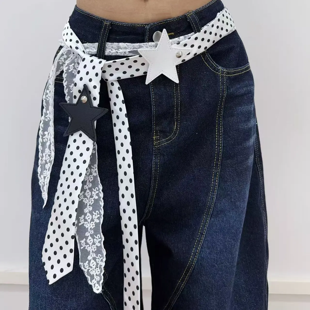 Polka-dot Silk Scarf Beltearly Autumn Styling With Denim Vintage Vibe - Single White