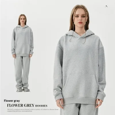 American style Trendy Brand Fleece lined Extra thick Hoodie And Sweatpants Tracksuit Set Gray - Shop at LoveMi
