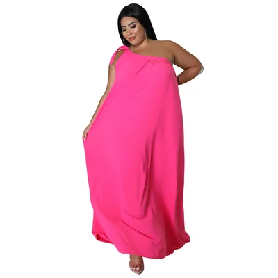 Sleeveless One shoulder Halter Solid color Dress Maxi Dress Rose Red - Shop at LoveMi