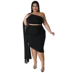 New Fashion Women's High-elastic Off-shoulder Long-train Sleeve Pleated Two-piece Set - Black