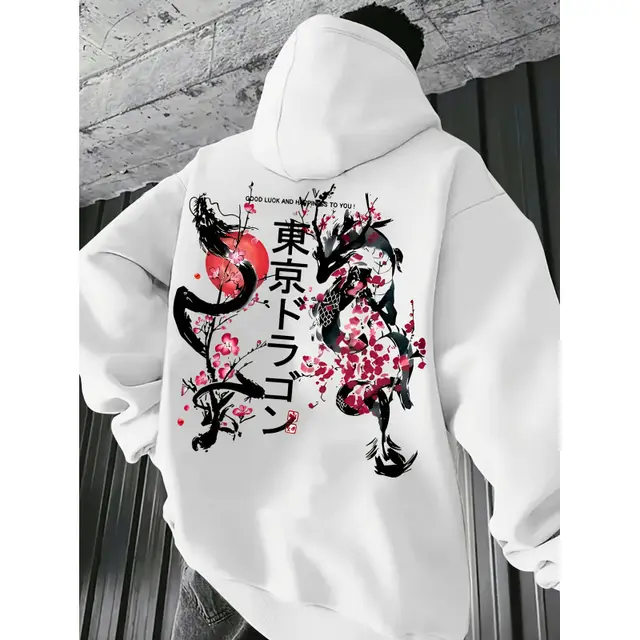 Japanese style Pattern Hoodie, Light Gray Pullover White - Shop at LoveMi