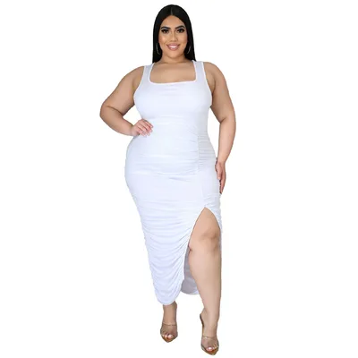 New Solid color Sleeveless Slim fit Pleated Dress White - Shop at LoveMi