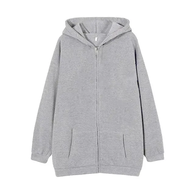 Full zip Hoodie With Fleece lined Solid color Sweatshirt Light Gray - Shop at LoveMi