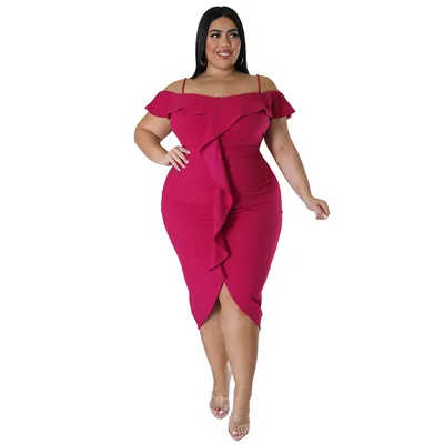 Solid color Dress Halter neck Midi Skirt Rose - Shop at LoveMi