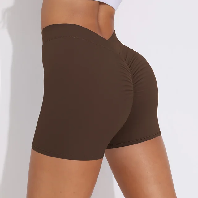 Women's High Waisted Stretchy Fitness Shorts Chestnut - Shop at LoveMi