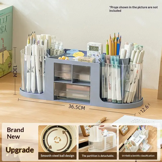 Drawer equipped Creative Double rotating Storage Boxluxury style Pen Holder For The Office Desk Translucent Blue - Shop at LoveMi