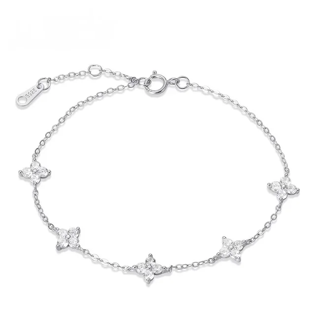 Made Of S925 Sterling Silver Plated With 14K Gold Featuring A Four leaf Clover Design With Zircon Stones White Gold Color - Shop at LoveMi