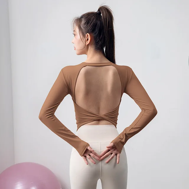 Autumn And Winter Long sleeve Fitness Wear With Chest Pads Khaki - Shop at LoveMi