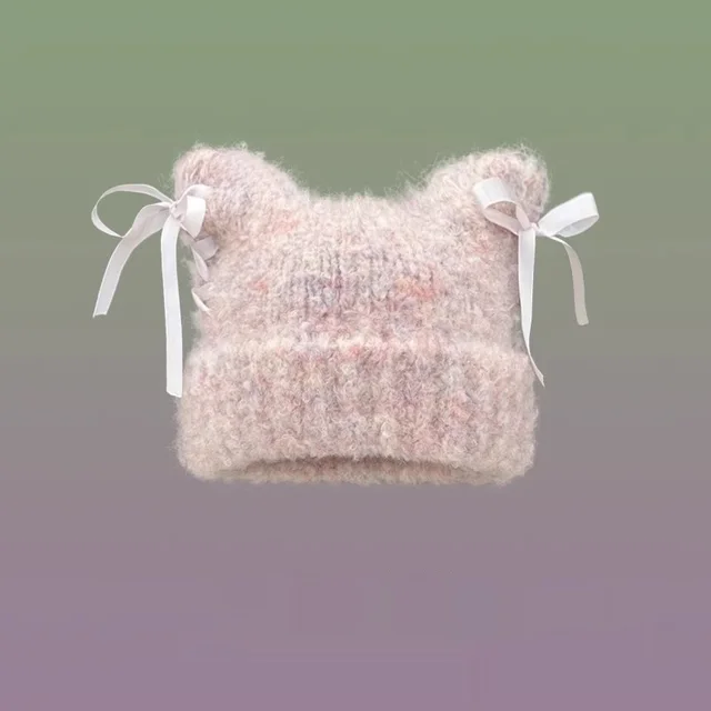 Bow knot Knitted Casual Hat For Women Pink - Shop at LoveMi