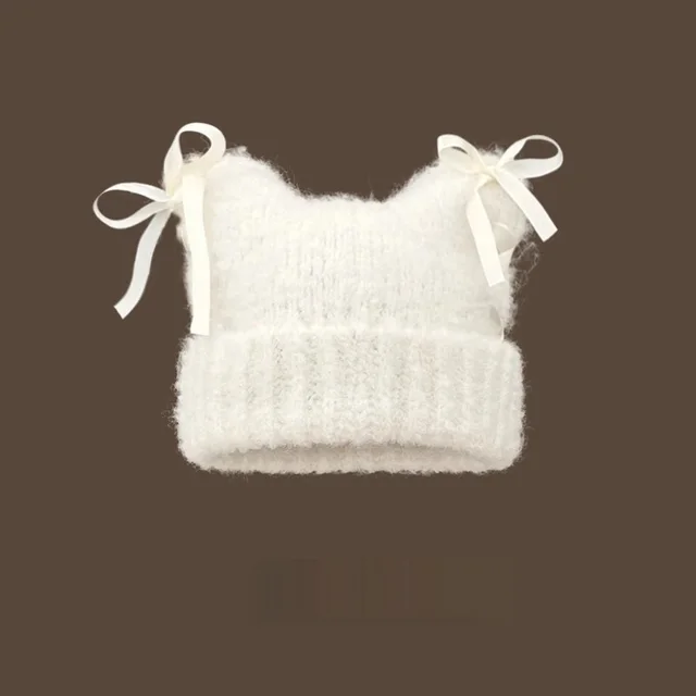 Bow knot Knitted Casual Hat For Women White - Shop at LoveMi