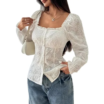 Embroidered Hollow out Cardigan Women's Top Red - Shop at LoveMi