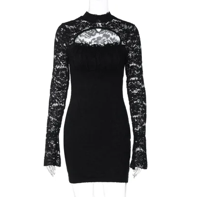 Seductive Lace Hollow out Bodycon Sheath Dress Black - Shop at LoveMi