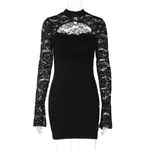 Seductive Lace Hollow-out Bodycon Sheath Dress - Black