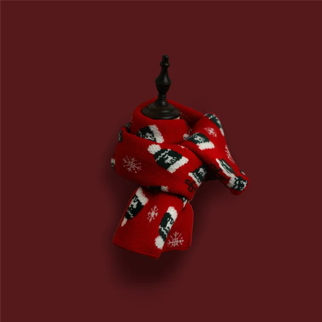 Red Knitted Scarf With Elk Print And Snowflake Pattern Designed For Warmth Christmas Hat Red - Shop at LoveMi
