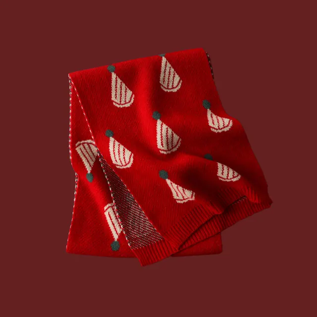 Red Knitted Scarf With Elk Print And Snowflake Pattern Designed For Warmth Small Hat Red - Shop at LoveMi