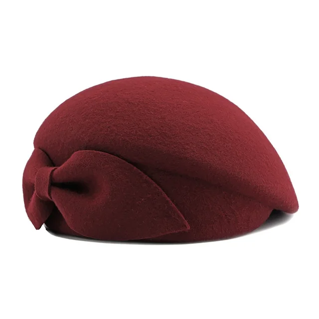Women's Autumnwinter Wool Beret Korean Style Wine Red - Shop at LoveMi