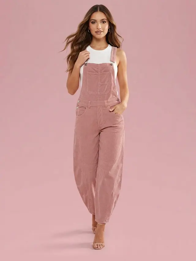 Corduroy Wide Leg Jumpsuit Overalls Pink - Shop at LoveMi