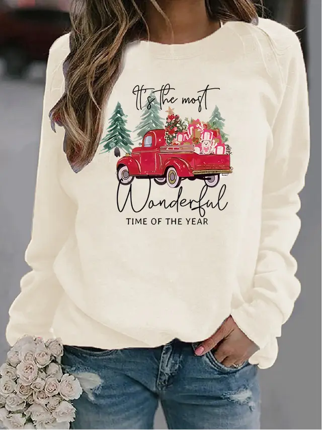 Women's Christmas Printed Crew Neck Sweater Zh360 - Shop at LoveMi