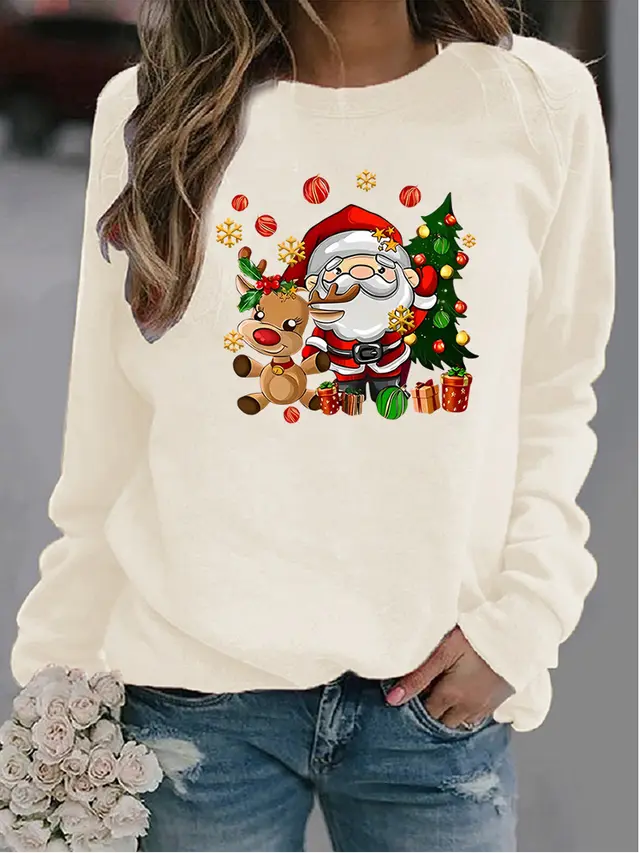 Women's Christmas Printed Crew Neck Sweater Zh413 - Shop at LoveMi