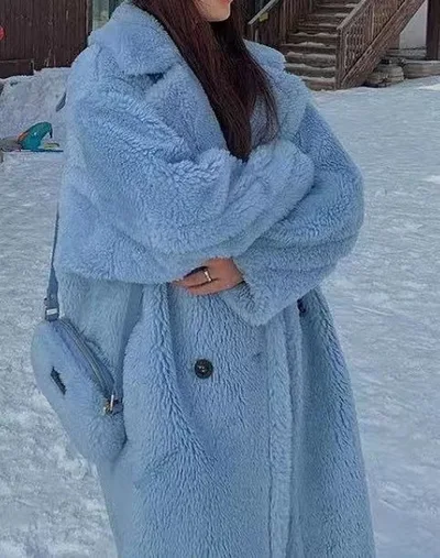 Caterpillar style Long Coat Women's Faux Fur Jacket Light Blue - Shop at LoveMi