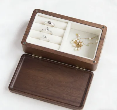 Walnut Solid Wood Jewelry Box For Rings Earrings And Ear Studs Open Cover Jewelry Box - Shop at LoveMi